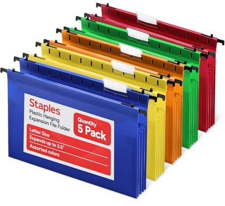 Staples Fächermappe zum Aufhängen, aus Polymaterial, für Briefe, sortiert, 5 Stück