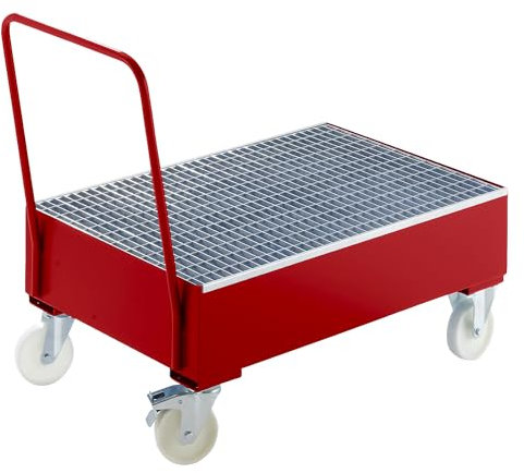 eurokraft | pro | Fahrbare Stahl-Auffangwannen | für 200-l-Fässer | 2 x stehend | rot RAL 3000