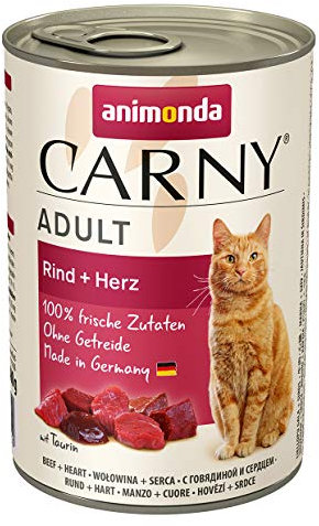 Carny Katzen Nassfutter Rind + Herz (6 x 400g), Katzen Nassfutter von animonda ohne Getreide und Zucker, mit frischen fleischlichen Zutaten