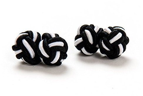 1 Paar Manschettenknöpfe Seidenknoten Knoten Knötchen schwarz weiß einfarbig hochwertig Stoffknoten Cufflinks Gentleman Umschlagmanschette Manschette dehnbar London Style