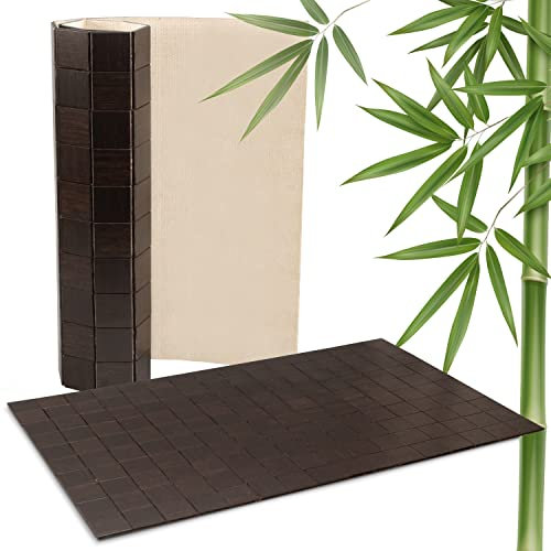 DE-COmmerce rutschfeste Badematte aus Bambus I Fussmatte Badteppich Bambusmatte Duschmatte Badezimmermatte Bamboo Badematte mit Anti-rutsch Rückseite I Badvorleger KARO Ebony 50 x 50 cm