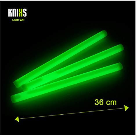 KNIXS 5er Set - Premium Monster-Knicklichter/Mega-Knicklicht 36cm lang - Extreme Leuchtkraft und Lange Leuchtdauer - Grün Leuchtend - für Party, Festival und Outdoor