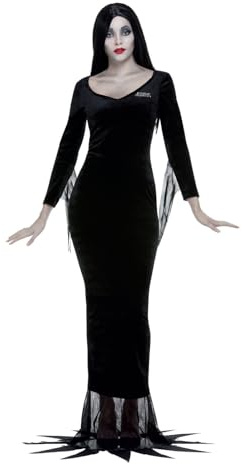 Smiffys The Addams Family Morticia Costume, Adult, Black Dress & Wig, Officially Licensed, Full Morticia Addams costume perfect for Halloween and Costume Parties