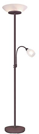 lightling Deckenfluter Stehleuchte Klaus mit LED Leselampe | rost Metall | exkl. 2 x E27 (max. 18W) | beweglicher Lesearm 1 x E14 (max. 10W) | Höhe: 180 cm, Durchmesser: 34 cm