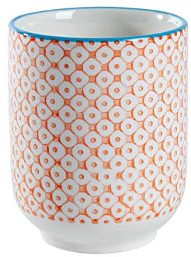 Nicola Spring Hand-Printed Tumbler - 280ml - Orange - Pack of 1 - No Handle Hot Chocolate Cups Breakfast Tea & Coffee Mugs for Kitchens, Cafes & Restaurants