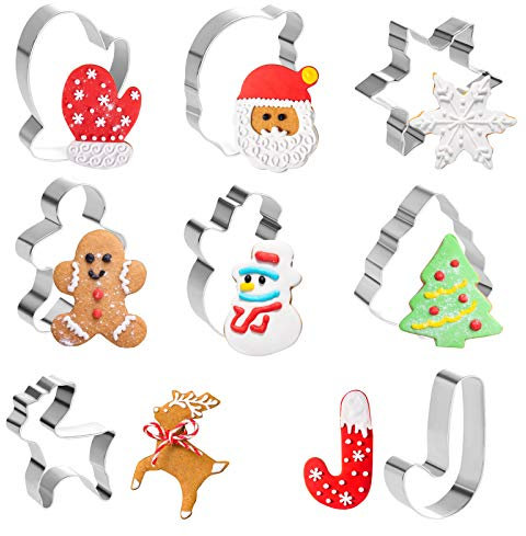 Gwhole Lot de 8 Emporte Pièces Noël en Acier Inoxydable Moule à Biscuits Cookies Sablés Patisserie Decoupoir en Forme Père Noël Flocon de Neige Arbre de Noël