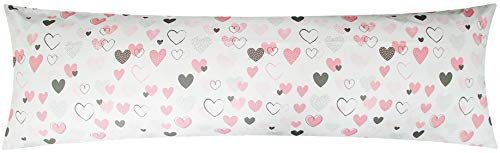 Baumwoll Renforcé Seitenschläferkissen Bezug 40x145cm - Love Liebe Herzen - 100% Baumwolle Stillkissenbezug (KY-187/1)