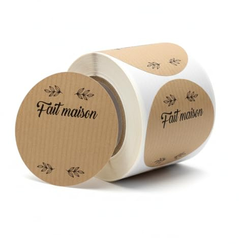 100 étiquettes kraft adhésives rondes 5 cm Fait Maison – etiquette alimentaire autocollantes pour bocaux, confitures, épices et conserves – etiquettes autocollantes bocaux cuisine – homemade stickers