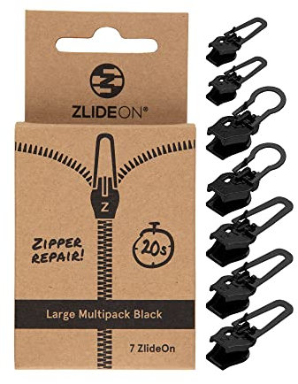 ZlideOn Reißverschluss Zipper Ersatz Reparatur Set – Schwarz Reißverschluss Reparieren Universal-Multipack (7 Pack) - Reissverschluss-Reparaturset