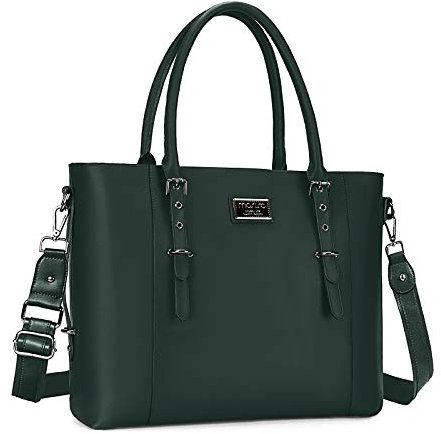 MOSISO Laptop Tote Sac(17-17,3 Pouces), PU Cuir Mallette Sac Bandoulière Compatible avec MacBook & Notebook Grande Capacité avec Compartiment Rembourré, Vert Minuit