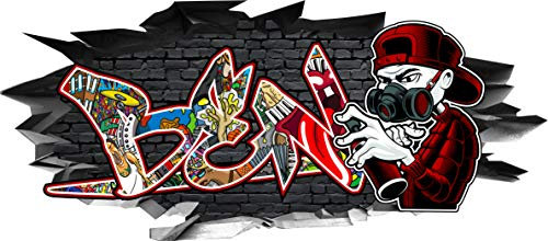 BLACK LABEL GRAFX® Wandtattoo Name Ben Aufkleber Graffiti Sprayer Wandbild Sticker selbstklebend Mauerloch 3D Kinderzimmer (130 x 57 cm)