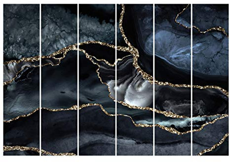Bilderwelten Schiebegardinen Set Schwarz mit Glitzer Gold 6 Flächenvorhänge 250 x 360cm Wandhalterung