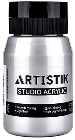 ARTISTIK Silver Acrylic Paint 500ml | Premium High-Pigmented with Full Smooth Coverage | Long-Lasting & Versatile | Professional Acrylic Paint for Artists (Silver)