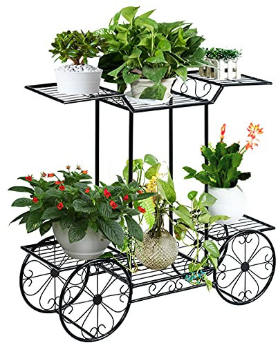 RELAX4LIFE Étagère à Fleurs Porte-Plante en Fer Forgé Décoratif Classique pour Extérieur et Intérieur, Utilisation Large pour Jardin, Terrasse, Balcon, Noir (Style 1, 4 niveaux)