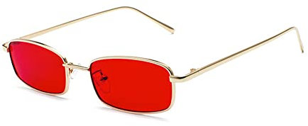 eiTurlutz Klassisch Rechteckige Sonnenbrille Retro Schlank Metallrahmen Brille Vintage Rectangle Süßigkeitsfarbe Sonnenbrille Gold/Rot