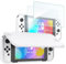 Procase Coque à Rabat + 2 Film d'Écran pour Nintendo Switch OLED 2021, Étui Antichoc de Protection Flip Cover, Battant Détachable, Verre Trempé Installer Facile, Minimaliste et Assez Sobre-Blanc