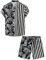 VATPAVE Herren Flamingo Hawaii 2 Teiliges Sets Kurzarm Freizeithemden Strand Outfits Klein Schwarz Leopard