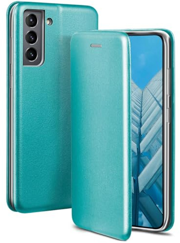 ONEFLOW Business Case für Samsung Galaxy S21 Plus Handyhülle klappbar mit Standfunktion, Klapphülle Flipcase Cover Dünn, PU Leder Hülle mit Kartenfach, 360 Grad Schutzhülle, Mint Blau