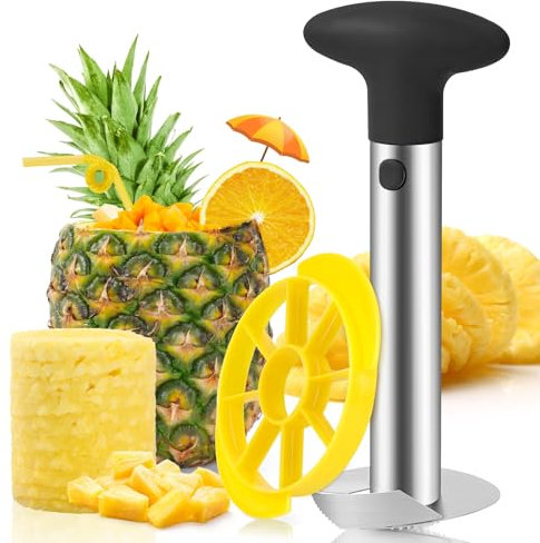 CUNSENR Premium Pineapple Corer and Slicer Tool - Pineapple Cutter with Sharp Serrated Tips - Easy to Use & Clean - Stainless Steel Core Remover for Pineapple - Slice and Core Fruits with Ease(Black)