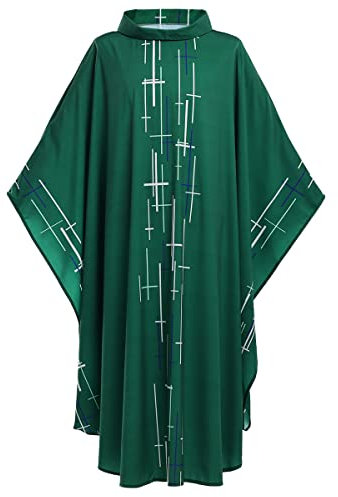 COSDREAMER Herren Damen Priester Pastor Celebrant Chasuble katholische Kirche Vater Masse Weste Robe (Grün)