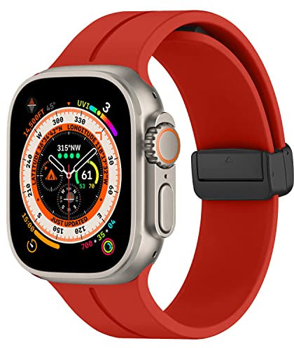 Magnética para Correa Apple Watch 40mm 41mm 44mm 45mm Series 8/7 iWatch se 6 5 4 3 38mm 42mm hombr/Mujer,Bracelet Silicona Deportiva Pulsera Apple Watch Ultra/2 49mm Band strap,Rojo