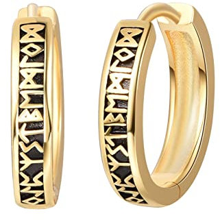 KINGWHYTE Unisex Creolen Männer 925 Sterling Silber Wikinger Rune Schwarz Ohrringe Geburtstag Geschenke für Damen Herren(Gold)
