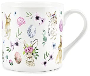 Purely Home Easter Bunny Floral Mug - Fine Bone China White Coffee/Tea Easter Egg Present Gift