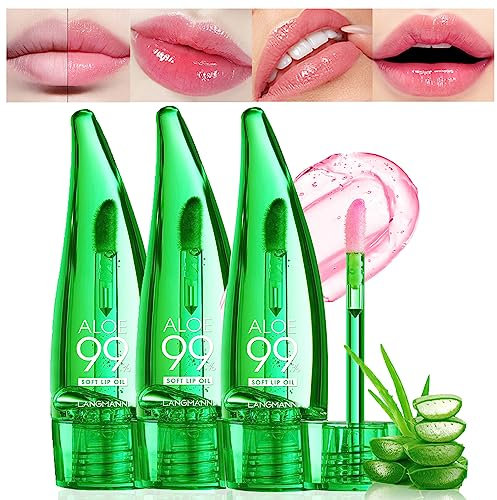 3 Stück Aloe Vera Lippenstift, Magischer Temperatur Farbwechsel Lippenbalsam, Lang anhaltendes Feuchtigkeitsspendendes Lippenpflege Crystal Jelly Lippenstift für Frauen