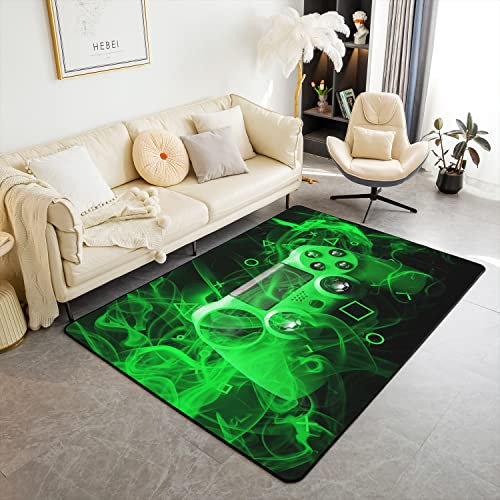 Loussiesd Gamer Area Rug Carpet Mat Green Gaming Video Game Gamepad Rug 100 * 150cm