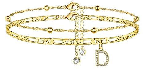TINGN Fussketten für frauen, Fußkettchen für Damen Fußkettchen mit CZ Buchstaben D Doppelte Fußketten für Damen Kinder Personalisierte Geschenk Schmuck Sommer Stand Geschenke für Tochter Mädchen