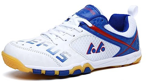 NGARY Männer Frauen Badminton Schuhe Mesh Tennis Squash Schuhe Turnschuhe für Hallenplätze für Tischtennis Pickleball Volleyball Racketball,Weiß,44 EU