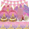 Doyomtoy Castillo Vajilla Princesa,62 piezas Vajilla para Fiestas de Princesas,Plato,Taza,Servilleta,Mantel,Triángulo Bandera Juego de vajilla para cumpleaños infantiles