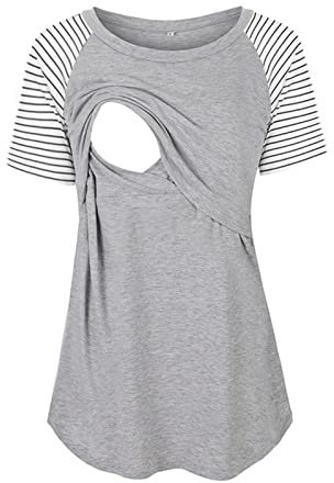 Damen Stillshirt Kurzarm Umstands T-Shirt Stilltop mit Knöpfen Umstandsmode Oberteil Nursing Tops Stillshirt Stillkleid Umstandskleidung Umstandstop Schwangerschaft Umstandskleid Sommer kf200