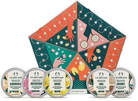 The Body Shop Slather & Nourish Body Butter Body Care Holiday Gift Set, Vegan, 5-Piece Set 5 x 50 ml, Amond Milk, Mango, Shea, Coconut, British Rose Scents Gift Set