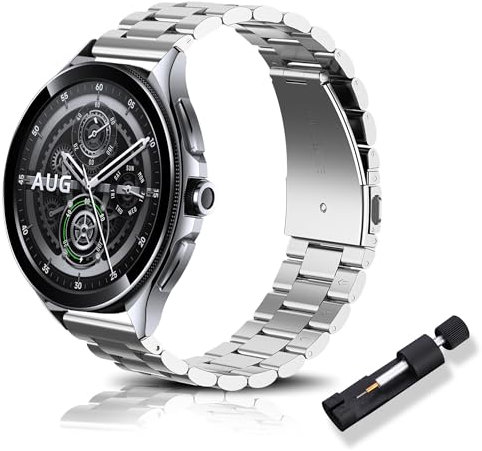 RoYiio Uhrarmband für Xiaomi Watch 2 Pro /S4 /S3 /S2 Armband Redmi Watch 5 Active/Lite Edelstahl Metall 22mm Armband für Garmin Venu 3 /Venu 2 /Forerunner 265 /Vivoactive 4 - Silber