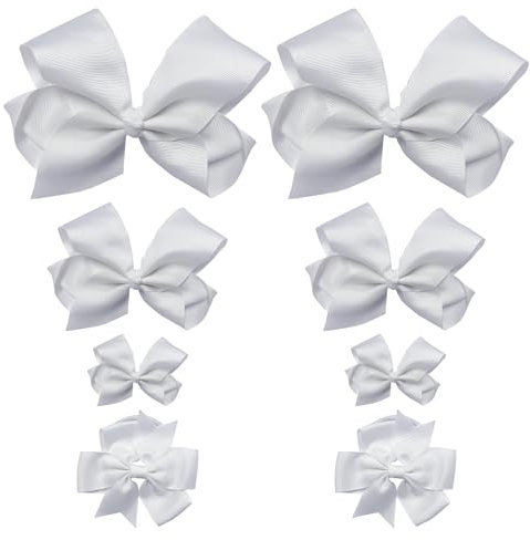 6 pinzas para el pelo con lazo y 2 gomas para el pelo, accesorios para el pelo para niñas, pinzas para el pelo de tela de satén, accesorios para el pelo para niños (blanco)