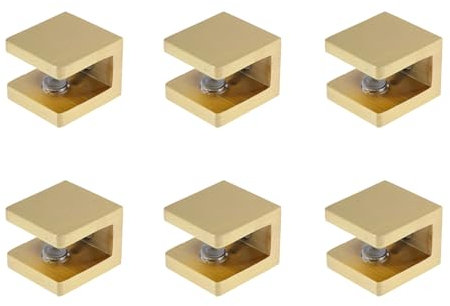 KUMGROT Lot de 6 pinces en laiton pour étagère de douche en forme de U - Support mural réglable - Sans perçage - Pour verre de 8 à 10 mm d'épaisseur - Doré