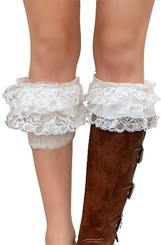 Mumuve 1 Paar Stretch-Spitzen-Stiefelstulpen, Beinstulpen, Sockenaufsatz, Manschette für Damen, gestrickt, einfarbig, Häkelbündchen, Socken, Beinstulpen, Y2k, weiß, One size