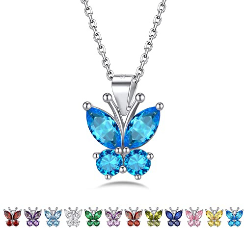 Bestyle Kristall Kette 925 Sterling Silber Mädchen Kinder Anhänger mit Zirkonia synth., Geburtsstein Schmetterling Halskette, Butterfly Necklace Kommt in Schmuck Geschenk Box