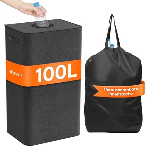 Lifewit 100L Pfandflaschen Sammelbehälter mit Deckel, Pfandsammler Organizer and Altglas Aufbewahrung mit Einwurf, Leergutbehälter fur Recycling Abstellraum Flaschentasche, Dunkelgrau