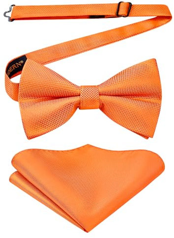 HISDERN Orange Fliegen für Herren Hochzeit Fliege mit Einstecktuch Vorgebunden Smoking Anzug Fliege und Taschentuch Set Formelle Schleife Männer