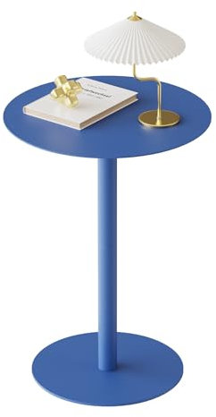 Yumyolk Runder Beistelltisch, Metall Modern 2 Ebenen Kaffeetisch Couchtisch Sofatisch Nachttisch Betttisch für Wohnzimmer Schlafzimmer Balkon Terrasse, 40x40x60cm, Blau