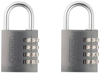 ABUS Zahlenschloss 145/40 Titanium - Kofferschloss, Spindschloss u. v. m. - Aluminium-Vorhängeschloss - individuell einstellbarer Zahlencode – 2er Set - ABUS-Sicherheitslevel 4