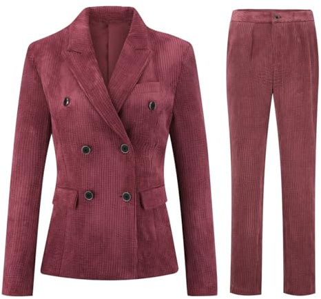 YFFUSHI Tailleur Femme 2 pièces Elégant Slim Fit Travail Blazer Pantalon Double Boutonnage Costume de Veste Formelle