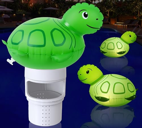 DeeprBling Chlor Dosierschwimmer, Große Chlorspender Pool Chlor Schwimmer mit Aufblasbare Schildkröte Solarlicht, Faltbar Chlordosierer für Pool, Chemikalien Spender Pool Dosierschwimmer