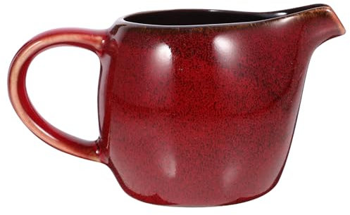 Warmhm Ceramic Gravy Boat with Handle Porcelain Creamer Gravy Pourer Sauce Jug Coffee Milk Serving Pitcher for Sauces Dressings and Creamer Red