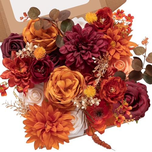 Serwalin künstliche Blumen Orange Burgund Fall gefälschte Blumen für DIY Tabelle Mittelstücke für Hochzeit Sträuße Mittelstücke Arrangements Seide Blumen Party Baby Dusche Home Dekorationen