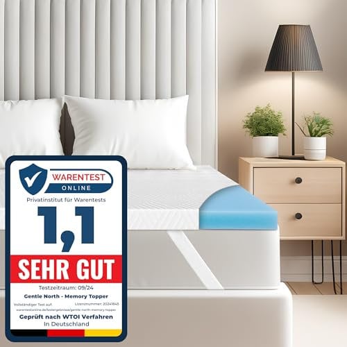 Hochwertiger Topper 200x200cm 5cm hoch - Matratzentopper mit weicher, kühlender Gel-Memoryschicht bis 100 kg - Ökotex 100 Zertifiziert - Bezug atmungsaktiv & waschbar
