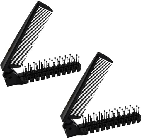 2 Piezas Cepillo de Pelo Plegable Pequeño, Cepillo para la Cabeza de Masaje y Peine de Dientes Finos, Cepillos Compactos Plegable de Viaje Antiestático para Niños y Adultos