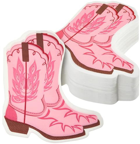 Henoyso Cowgirl-Servietten, Western-Servietten, Cowgirl-Babyparty-Dekorationen, Western-Party-Servietten, Cowgirl-Stiefel-Servietten für Cowgirl-Party-Zubehör, Geburtstag, Abendessen, Tischdekoration,